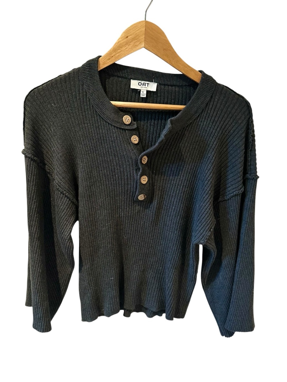 OAT New York Henley Sweater Knit Gray Size Large